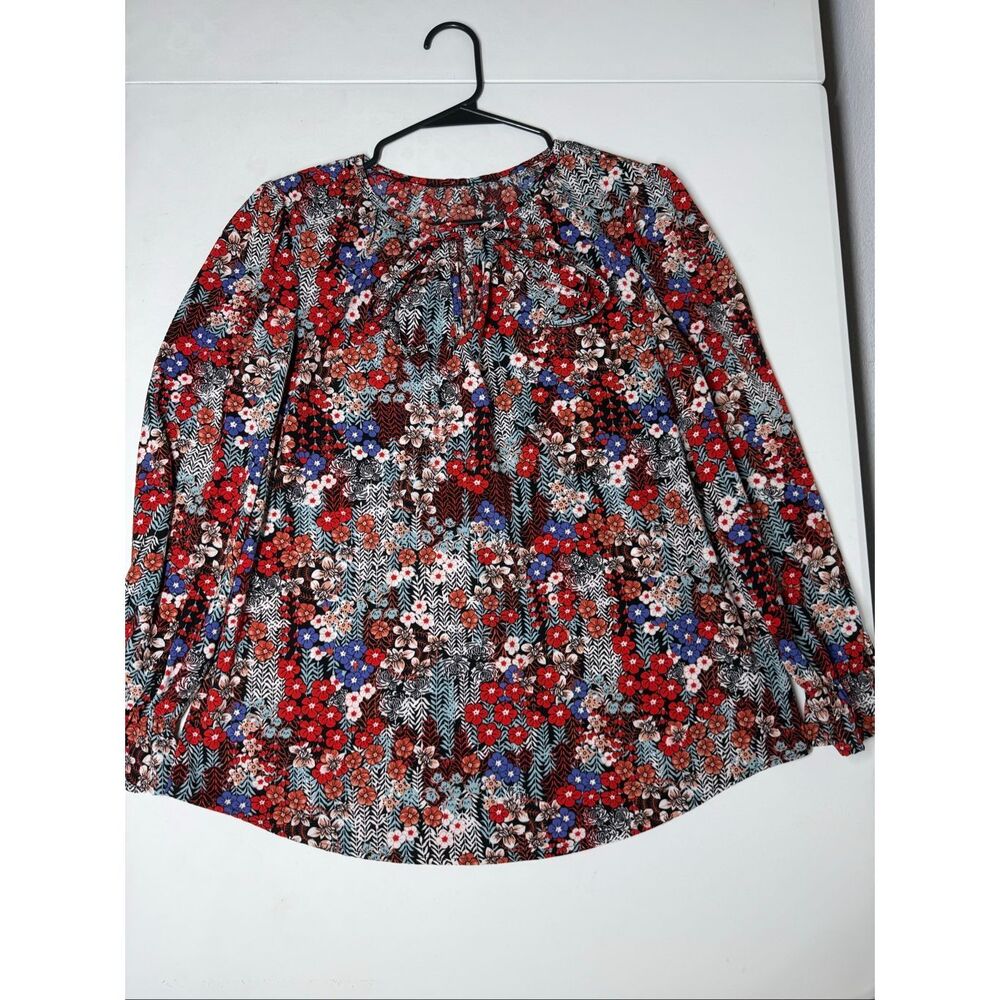 Luxury Boutique Floral Print Tie Neck Long Sleeve Boho Blouse Size M - Picture 6 of 9